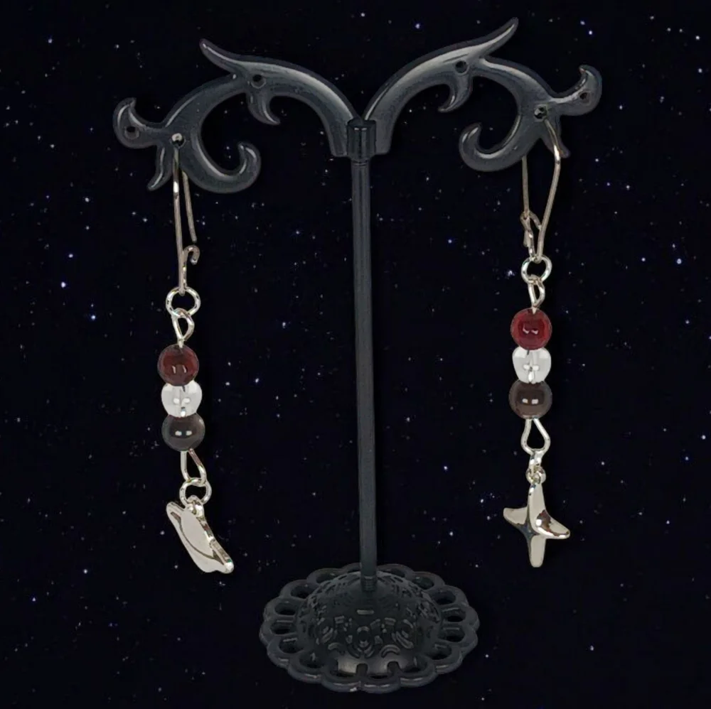 Silver Planet and Star Hypoallergenic Earrings Obsidian Agate Clear Quartz 60s